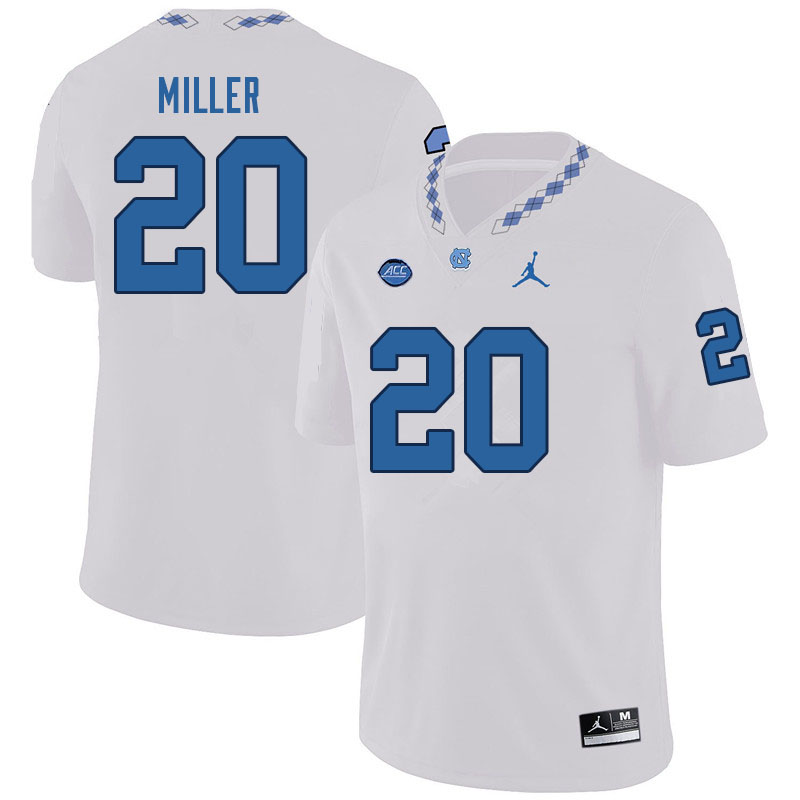 Men #20 Brooks Miller North Carolina Tar Heels College Football Jerseys Sale-White